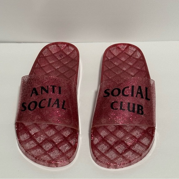 Anti Social Social Club Pink Glitter Slippers - Picture 1 of 3